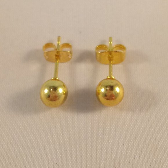 Mens 18K Yellow Gold Filled 6mm Ball Stud Earrings Party Gift - Picture 2 of 4